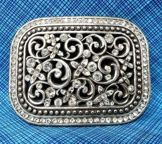 Vintage Western Style Dress Belt Buckle - Silver Tone Metal W/crystals.  Pcb080