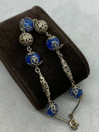 Antique Vintage Art Deco Czech Blue Glass Bracelet Riviere
