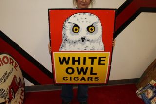Large White Owl Cigars Tobacco Gas Oil 34 " Porcelain Metal Sign
