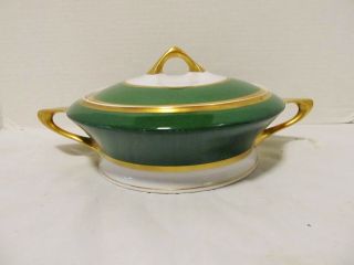 Vintage Hutschenreuther Selb Cacilie Covered Serving Bowl Tureen Green Gold Lqqk