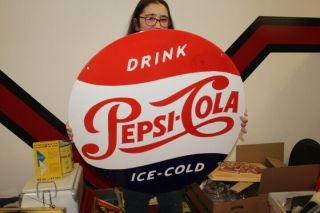 Large Drink Pepsi Cola Ice Cold Soda Pop Gas Oil 30 " Porcelain Metal Sign