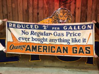 Vintage Orange American Gas Canvas Banner Sign Gas Oil Car Old Patina