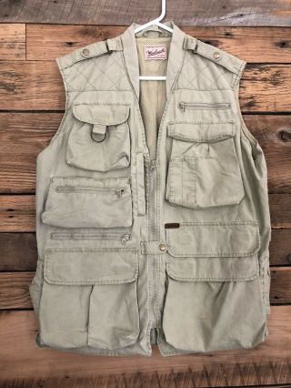 Mens Vintage Woolrich Tactical Fishing Outdoor Vest Sz Xl Light Green