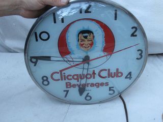 Vintage Clicquot Club Beverages Eskimo Telecron Advertising Clock