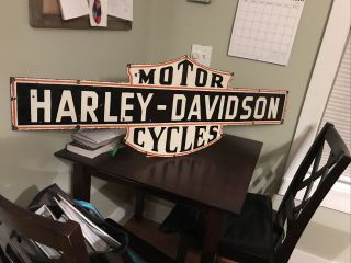 Large Double Sided Harley Motorcycle Dealer Porcelain Sign 50”