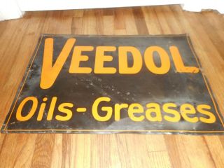 Vintage Veedol Oils Greases Tin Tacker Gas Station Advertising Sign