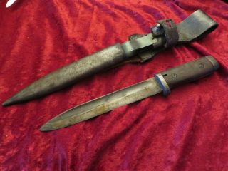Wwi Or Wwii - Trench Art Knife – Converted From A Bayonet - With Scabbard & Frog