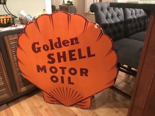 Large Golden Shell Oil Double Sided Porcelain Sign