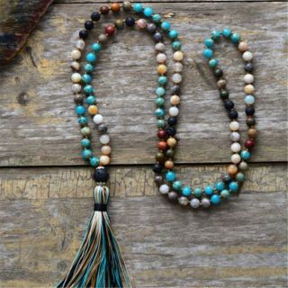 8mm Natural 7 Chakra Stone 108 Beads Handmade Tassel Necklace Prayer Mala Lucky