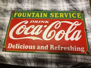 Vintage Coca - Cola Fountain Service Porcelain Sign 1940 