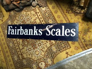 Vintage Porcelain Fairbanks Scales Sign 45” X 9” Old Feed / Seed / Farm