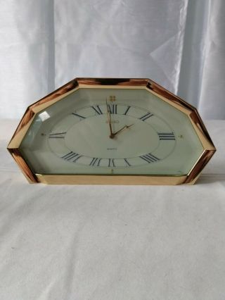 Vintage Seiko Brass Mantel Or Desk Clock (qsg236g) W/ Thick Beveled Glass Quartz