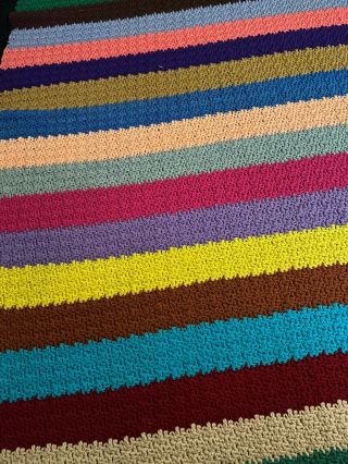 VTG Crocheted Handmade Multicolor Striped Afghan Multicolor Blanket Throw 97X50 2