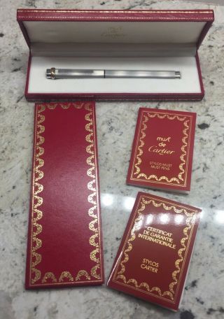 Must De Cartier Vendome Trinity Ballpoint Pen Silver Plated &gold Trim W/ Papers