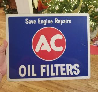 Vintage 1958 Ac Oil Filters 2 Sided Flanged Sign Gas Gasoline Service Station