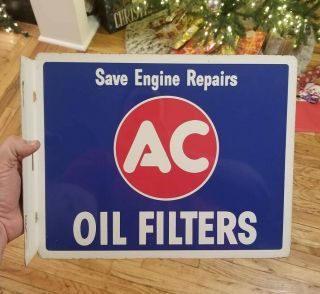 Vintage 1958 AC Oil Filters 2 Sided Flanged Sign Gas Gasoline Service Station 2