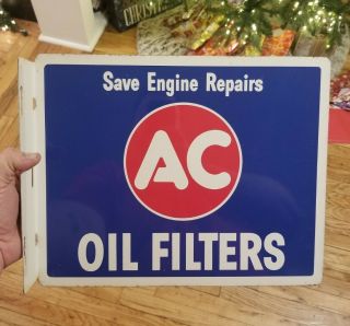 Vintage 1958 AC Oil Filters 2 Sided Flanged Sign Gas Gasoline Service Station 3