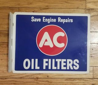 Vintage 1958 AC Oil Filters 2 Sided Flanged Sign Gas Gasoline Service Station 6