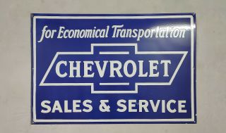 Vintage Bow Tie Chevrolet Sales And Service Porcelain Enamel Sign.