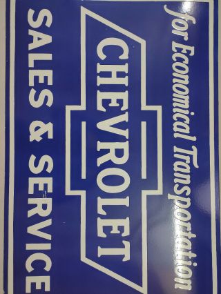 Vintage Bow Tie Chevrolet Sales and Service Porcelain Enamel Sign. 2