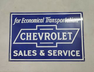 Vintage Bow Tie Chevrolet Sales and Service Porcelain Enamel Sign. 3