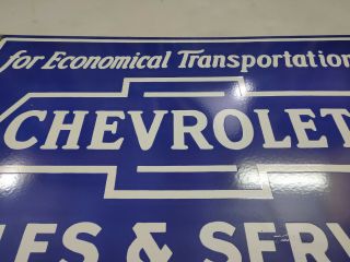 Vintage Bow Tie Chevrolet Sales and Service Porcelain Enamel Sign. 4