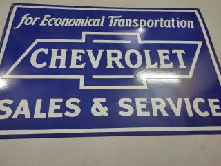 Vintage Bow Tie Chevrolet Sales and Service Porcelain Enamel Sign. 5