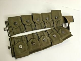 WW2 USMC M1 10 Pocket AMMO Belt Ammunition Canvas Green 2