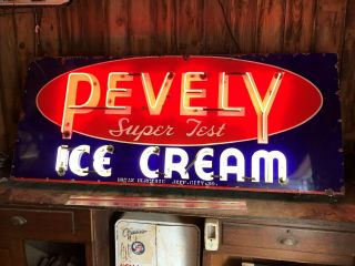 Large Vintage Pevely Test Ice Cream Neon Sign Porcelain 1940 