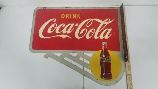 Vintage 1940 ' s Coca Cola Double sided Flange Sign 2