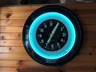 Large Vintage 27 " Glo - Dial Neon Clock Advertising Old Gas Oil