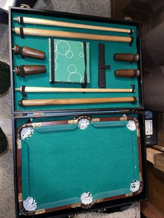 Vintage Leather Suitcase Mini Pool Table Complete Set