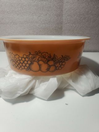 Vintage Pyrex Old Orchard Large 4 Quart Round Casserole Dish 664 Brown 11 Inch