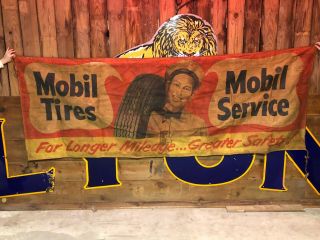 Large Vintage Mobil Tires Canvas Banner Sign Gas Oil Car Old Mancave