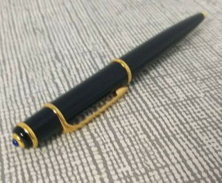 Cartier Diabolo Ballpoint Pen Black Composite Gold Trim Sapphire Cabochon