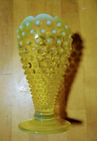 Fenton Hobnail Topaz Vaseline Opalescent Vase 6 " Vintage Glass Art Yellow