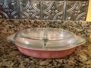 Vintage Pyrex Pink Daisy Divided Dish With Glass Lid 1 1/2qt