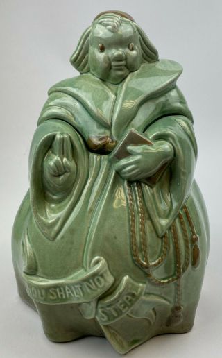 Vintage Friar Tuck Thou Shalt Not Stell Green Cookie Jar Redwing