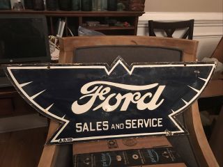 Ford Sales And Service Double Sided Porcelain Sign