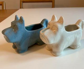 Vtg Ceramic 2 Pc White/blue Scottie Dogs 5 1/4 " Creamer & Sugar Bowl Set