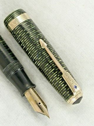 Vintage Emerald Green Striped Parker Vacumatic Major Fountain Pen Restored
