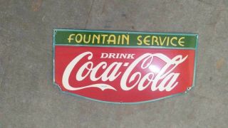 Old Vintage Porcelain Drink Coca Cola Fountain Service Size 14 " X 27 " Inches