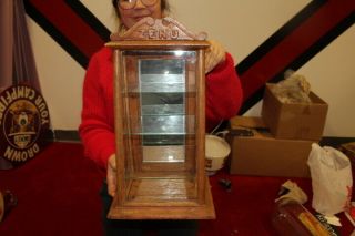 Vintage C.  1910 Zeno Chewing Gum Candy Store Glass/oak Display Case Sign