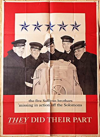Orig 1943 Wwii Five Sullivan Brothers Poster Missing In Action Off The Solomons