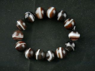 Unusual 100 Tibetan Natural Agate Dzi Stripes Round Beads Bracelet D002