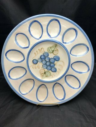 John Taylor Vintage Ceramics 13.  5” Devils Egg Plate Blue Made In Usa Euc