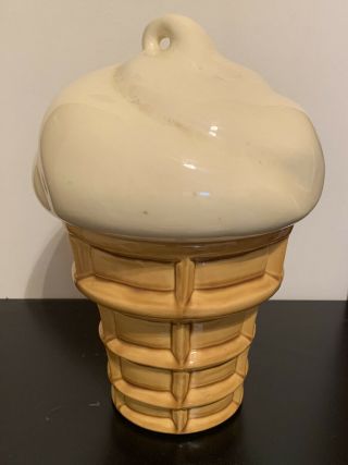 Vintage Yellow Ice Cream Cone 12 1/2 " Glazed Ceramic Cookie Jar 1960 