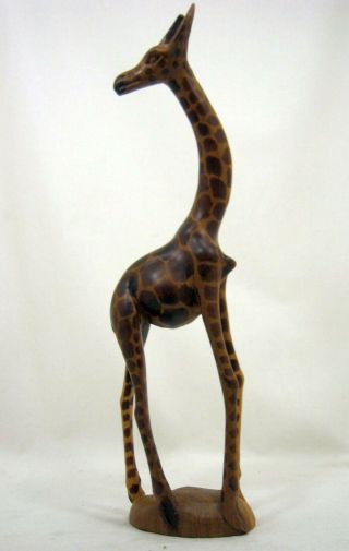 Hand Carved African Wooden Giraffe Statue Height 12 1/2 " One Piece Of Wood