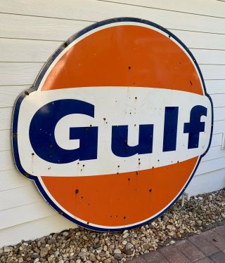 Vintage Gulf Oil Sign 6 Foot One Sided Gulf Sign