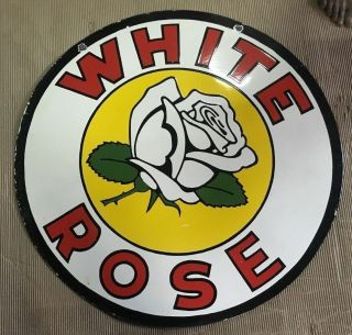 Vintage White Rose Gasoline Porcelain Sign Size 36 "